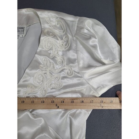 ANNE KLEIN VTG Womens SZ 8 Wrap Satin Applique Blouse Top Feminine White - Picture 9 of 11